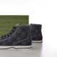 Gucci High-Top Trainer Canvas Detail in grey Close-up profile view showing grey GG canvas and off-white sole detail