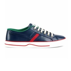 Gucci Tennis Low Top Blue Leather Trainers