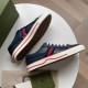 Gucci Tennis 1977 Low Top Blue Leather Trainers showing side stripe and sole design