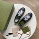 Pair of Gucci Tennis 1977 Low Top Blue Leather Trainers with packaging on white table