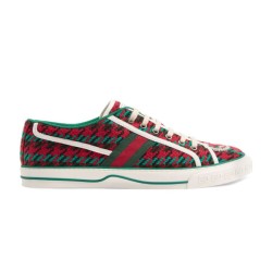 Gucci Tennis Red Houndstooth Jacquard Low Top Trainers