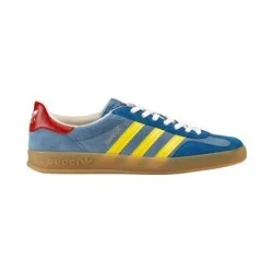 Gucci Gazelle Blue Suede Trainers Yellow Stripes