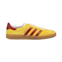 Gucci Yellow And Red Velvet Gazelle Low Top Trainers