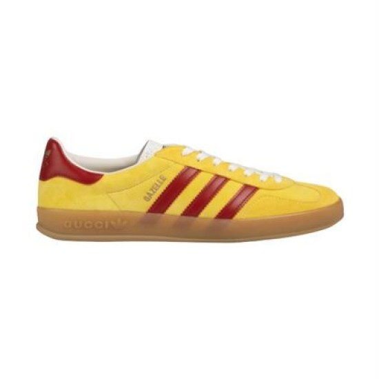 Gucci Yellow And Red Velvet Gazelle Low Top Trainers profile view