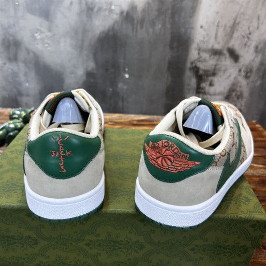 Replica Gucci 8588 GGCC050 Buddha Luxury Replica Gucci Trainers X Air Jordan 1 Low White Brown Green – Gcc050 Uk - 8588 - Buddha Luxury