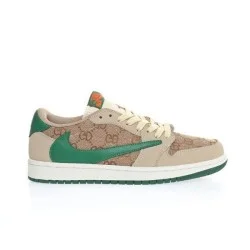 Gucci Low Top Trainers Beige Canvas Green Detail