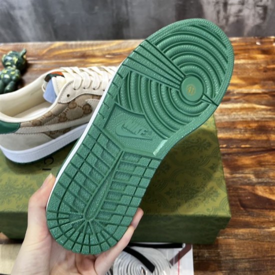 Replica Gucci 8588 GGCC050 Buddha Luxury Replica Gucci Trainers X Air Jordan 1 Low White Brown Green – Gcc050 Uk - 8588 - Buddha Luxury