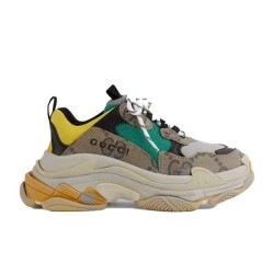 Gucci Monogram Chunky Platform Trainers Beige Green Yellow