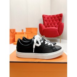 Hermes Day Black Leather Buckle Low Top Trainers