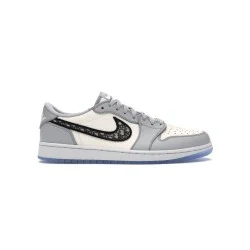 Dior Retro Low Leather Trainers In Grey And White