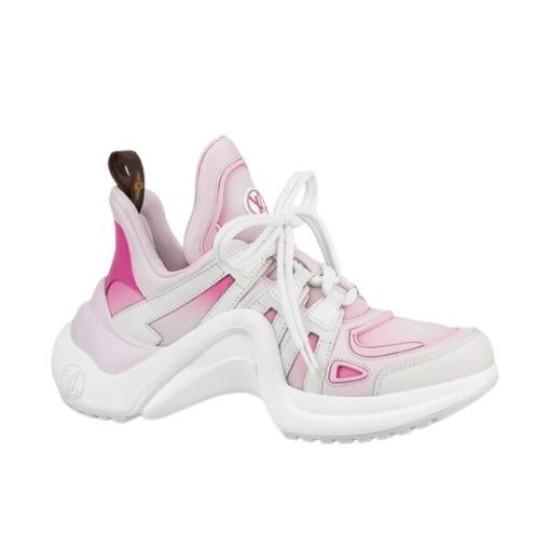 L Archlight pink mesh trainers studio side profile against plain background in pink and white