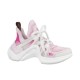 L Archlight pink mesh trainers studio side profile against plain background in pink and white