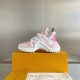 L Archlight pink mesh trainers lateral profile on a presentation box in pink and white