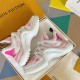 L Archlight pink mesh trainers diagonal arrangement inside packaging in pink and white