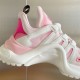 L Archlight pink mesh trainers close-up of side panel and wave sole arch in pink and white