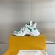 Outer Profile of L Archlight Green and White Trainers Outer profile view focusing on the chunky white arch sole in green and white