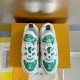 Top Lacing View of L Archlight Green and White Trainers Direct top view highlighting laces and green monogram tongue details in green and white