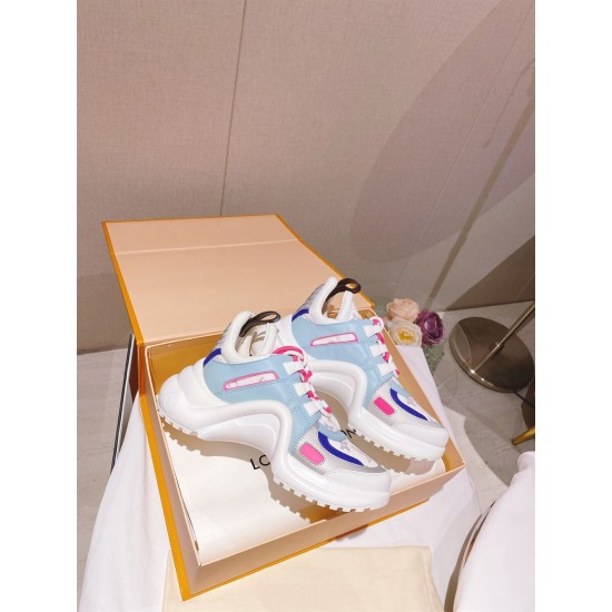 Boxed pair of L Archlight Chunky Trainers in blue, pink, and white Pair of L Archlight Chunky Trainers in blue, pink, and white inside a box