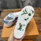 Sole view of L Charlie Low Top Leather Trainers in white, blue and green Sole view of L Charlie Low Top Leather Trainers in white, blue and green