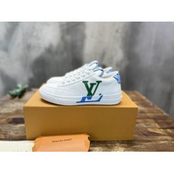 L Charlie Low Top Leather Trainers In White Blue Green Premium L Charlie Low Top Leather Trainers In White Blue Green Premium