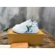 L Charlie Low Top Leather Trainers in white, blue and green displayed on a box L Charlie Low Top Leather Trainers in white, blue and green displayed on a box