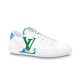 Side profile of L Charlie Low Top Leather Trainers in white with green and blue accents Side profile of L Charlie Low Top Leather Trainers in white with green and blue accents
