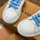 L Charlie Low Top Leather Blue Accent Trainers Toe Box Detail in blue and white L Charlie Low Top Leather Blue Accent Trainers toe box area and lace details in blue and white