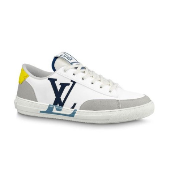 Studio Profile Shot of L Charlie White Leather Trainer Studio profile shot of L Charlie white leather low-top trainer