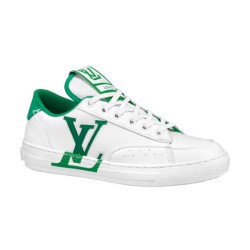 L Charlie Low Top Leather Trainers In White And Green