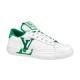 L Charlie Low Top Leather Trainers In White And Green - Outer Profile L Charlie low top leather trainers in white and green viewed from the outer side profile