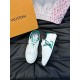 L Charlie Low Top Leather Trainers In White And Green - Box Display L Charlie white and green leather trainers displayed next to a luxury box