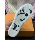 L Charlie White Trainer Sole Tread View Underside view of white L Charlie trainer outsole featuring black monogram tread patterns