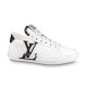 L Charlie White Low Top Trainer Studio View Studio shot of L Charlie white leather low top trainer with brown monogram detailing