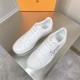 Angled Top View of L White Leather Low Top Trainers Angled top view of L white leather low top trainers displaying laced closure