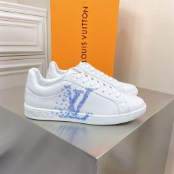L Classic Leather Trainers In White And Blue Motif L Classic Leather Trainers In White And Blue Motif