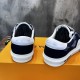 L Ollie Richelieu Navy Blue Low Top Trainers - Back View Rear view of L Ollie Richelieu navy blue trainers highlighting heel details