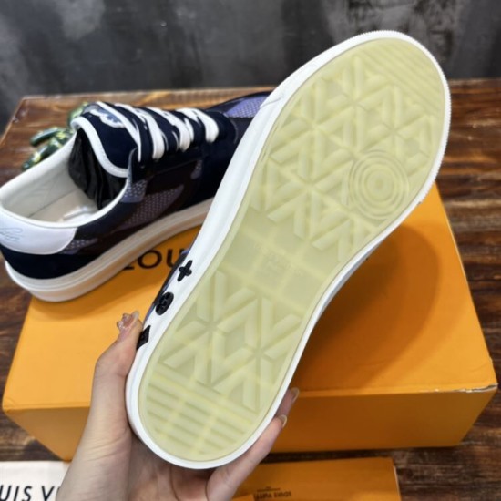 L Ollie Richelieu Navy Blue Low Top Trainers - Outsole View Underside view of the L Ollie Richelieu navy blue trainer showing the patterned outsole