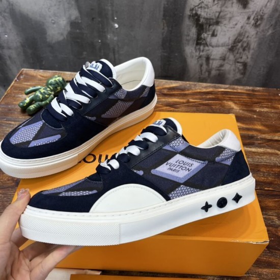 L Ollie Richelieu Navy Blue Low Top Trainers - Pair Display Pair of L Ollie Richelieu navy blue low top trainers displayed together