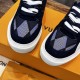L Ollie Richelieu Navy Blue Low Top Trainers - Toe Box Detail Close-up view of the patterned toe box on L Ollie Richelieu navy blue trainers