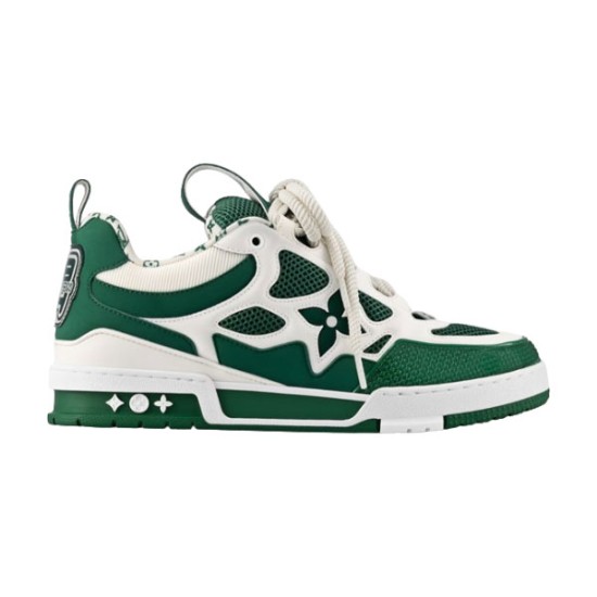 L Skate Sneaker Green White Low Top Trainers Profile Profile view of the L Skate Sneaker Green White Low Top Trainers on white background