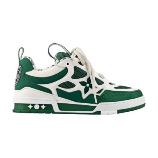 L Skate Sneaker Green White Low Top Trainers Studio Shot Studio side profile of the L Skate Sneaker Green White Low Top Trainers