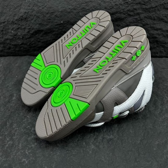 L Skate Grey Green Leather Chunky Trainers Sole Outsole Underside sole view displaying tread pattern of L skate grey green leather chunky trainers