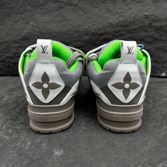 L Skate Grey Green Leather Chunky Trainers Rear Heel View Rear view of L skate grey green leather chunky trainers highlighting heel branding