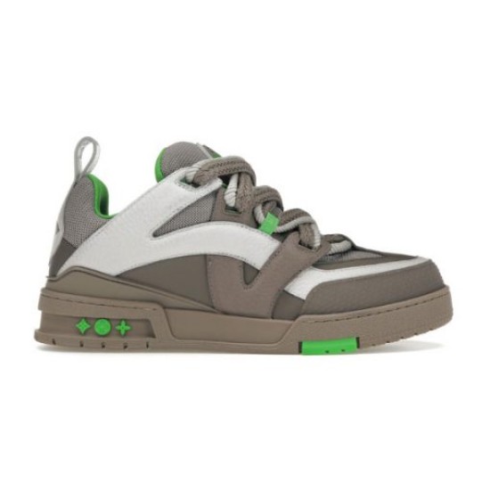 L Skate Grey Green Leather Chunky Trainers Studio Shot Studio side profile of L skate grey green leather chunky trainers on white background