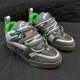 L Skate Grey Green Leather Chunky Trainers Top Angled View Angled top view showing thick rope laces of L skate grey green leather chunky trainers
