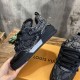 Quarter view of black L skate shoes trainer focusing on heel crystals Quarter view of black L skate shoes trainer focusing on heel crystals