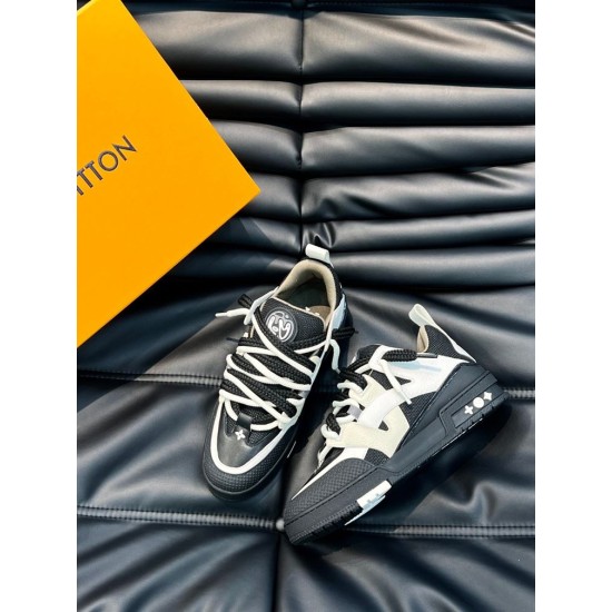 L skate sneaker in black and white leather pair arrangement L skate sneaker in black and white leather pair arrangement