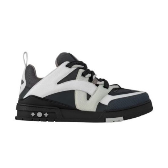 L skate sneaker in black and white leather studio side profile L skate sneaker in black and white leather studio side profile