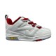 Studio profile shot of L Skate Leather Trainers in white and red against plain background