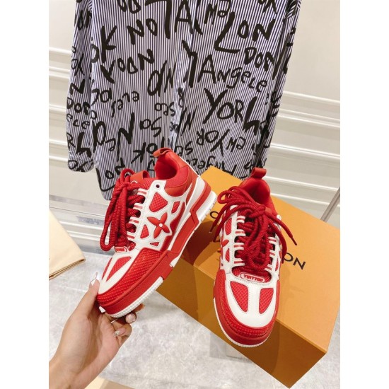 L Skate Chunky Lace Trainers in red and white dynamic angle L Skate Chunky Lace Trainers in red and white dynamic angle
